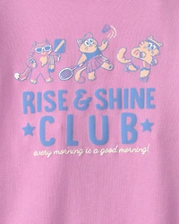 Toddler Girl Cat 100% Cotton Short-Sleeve Snug Fit 4-Piece Pajama Set - Purple/Blue