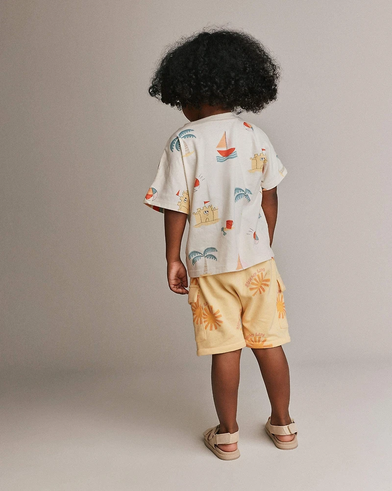 Toddler Dolman Tee in Sandcastle Print - Cream