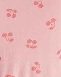 Girls Cherry Print Long Sleeve Cotton Dress - Pink