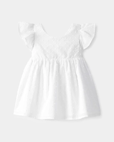 Baby Girl Swiss Dot Ruffle Dress - White