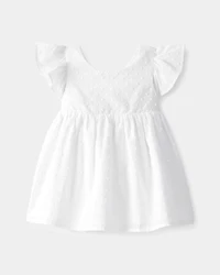 Baby Girl Swiss Dot Ruffle Dress - White