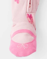 Baby Girl Ballet Print 100% Cotton Long-Sleeve 2-Way Zip 1-Piece Pajamas - Pink
