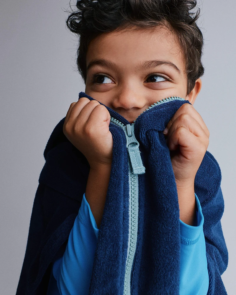 Toddler French-Terry Hooded Poncho Towel - Navy