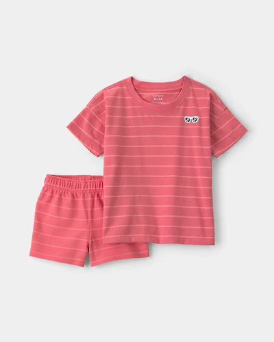 Baby Boy 2-Piece Stripe Short-Sleeve Top & Short Set - Orange