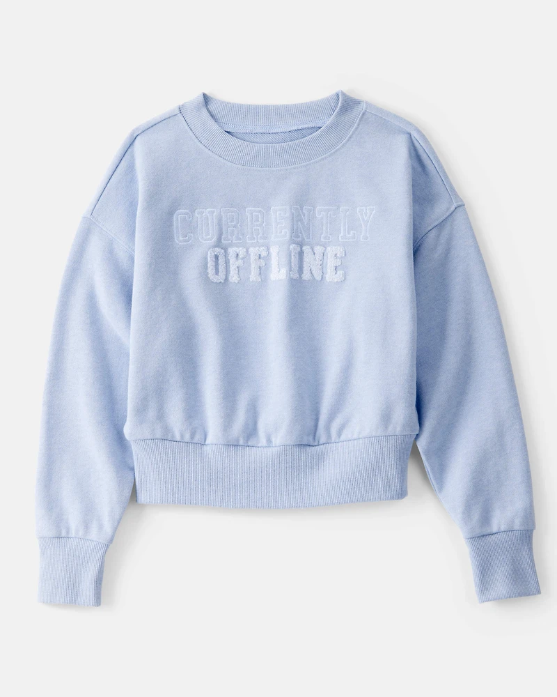 Girls 2-Piece Oversized "Currently Offline" Sweatshirt & Drawstring Pants Set - Blue