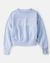 Girls 2-Piece Oversized "Currently Offline" Sweatshirt & Drawstring Pants Set - Blue