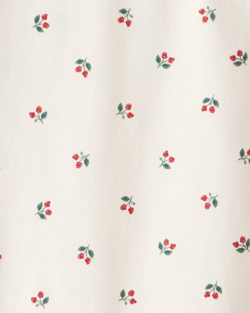 Toddler Girl Holly Berry Print Cotton Long-Sleeve Top - Cream