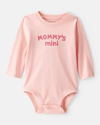 Baby Girl 'Mommy's Mini' Cotton Long-Sleeve Graphic Bodysuit - Pink