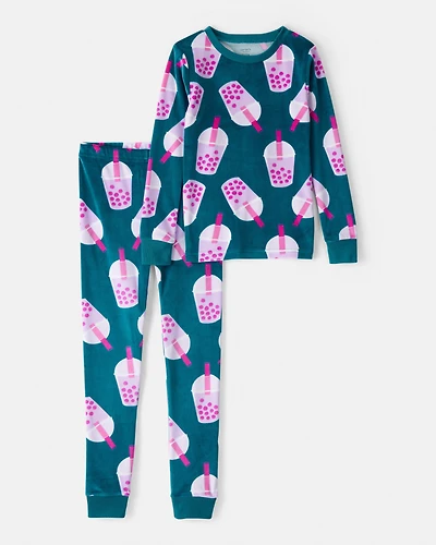 Girls Boba Tea DreamPlush Snug Fit 2-Piece Pajamas