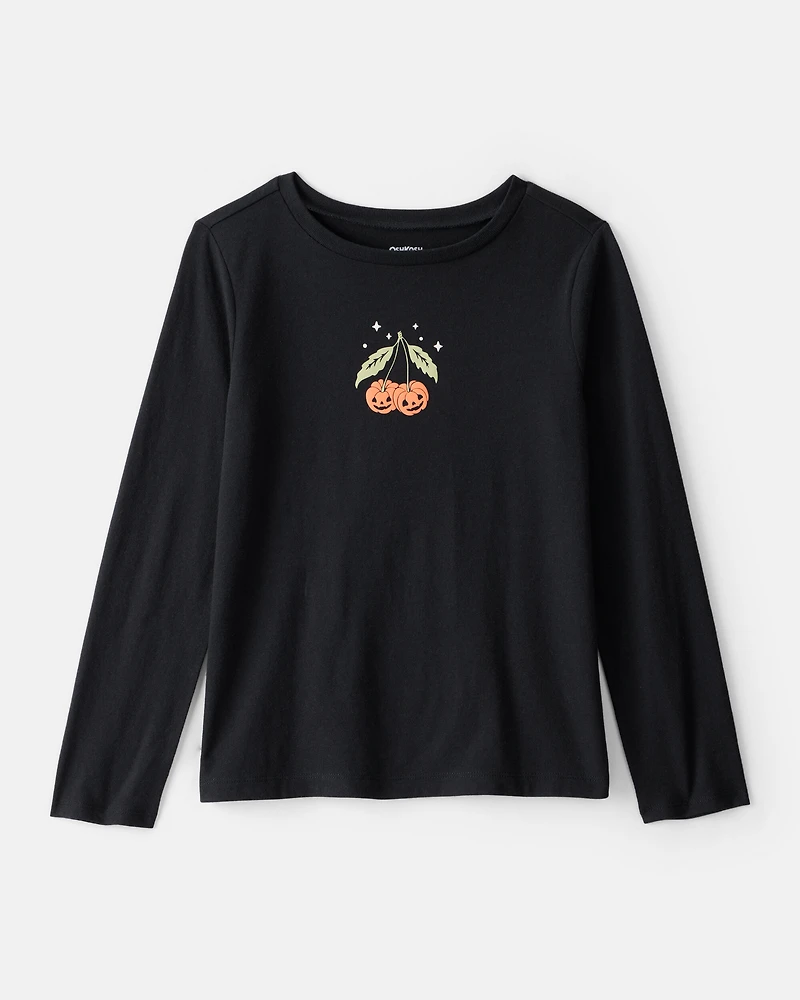 Girls Halloween Pumpkin Long-Sleeve Graphic Tee - Black
