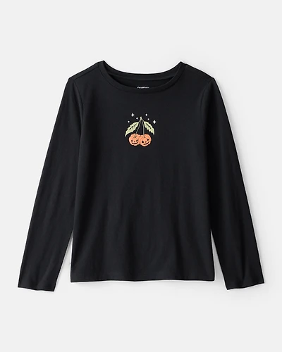 Girls Halloween Pumpkin Long-Sleeve Graphic Tee - Black