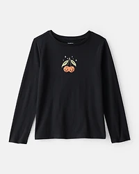 Girls Halloween Pumpkin Long-Sleeve Graphic Tee - Black