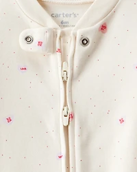 Baby Girl Valentine's Day Candy Heart 100% Cotton Snug Fit 2-Way Zip Sleep & Play Pajamas - Cream