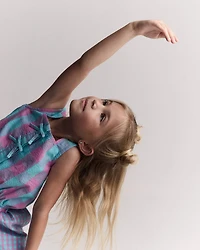 Toddler Girl Gingham Peplum Top with Bows - Purple/Blue