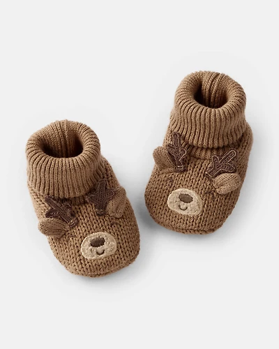Baby Christmas Reindeer Crochet Booties - Brown