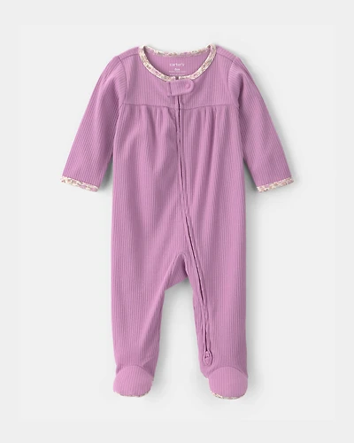 Baby Girl Floral-Trim 2-Way Zip Snug Fit Sleep & Play Pajamas - Pink