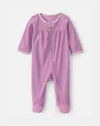 Baby Girl Floral-Trim 2-Way Zip Snug Fit Sleep & Play Pajamas - Pink