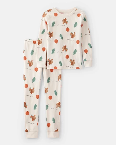 Kid Thanksgiving Print 100% Cotton Long-Sleeve 2-Piece Pajamas - Cream