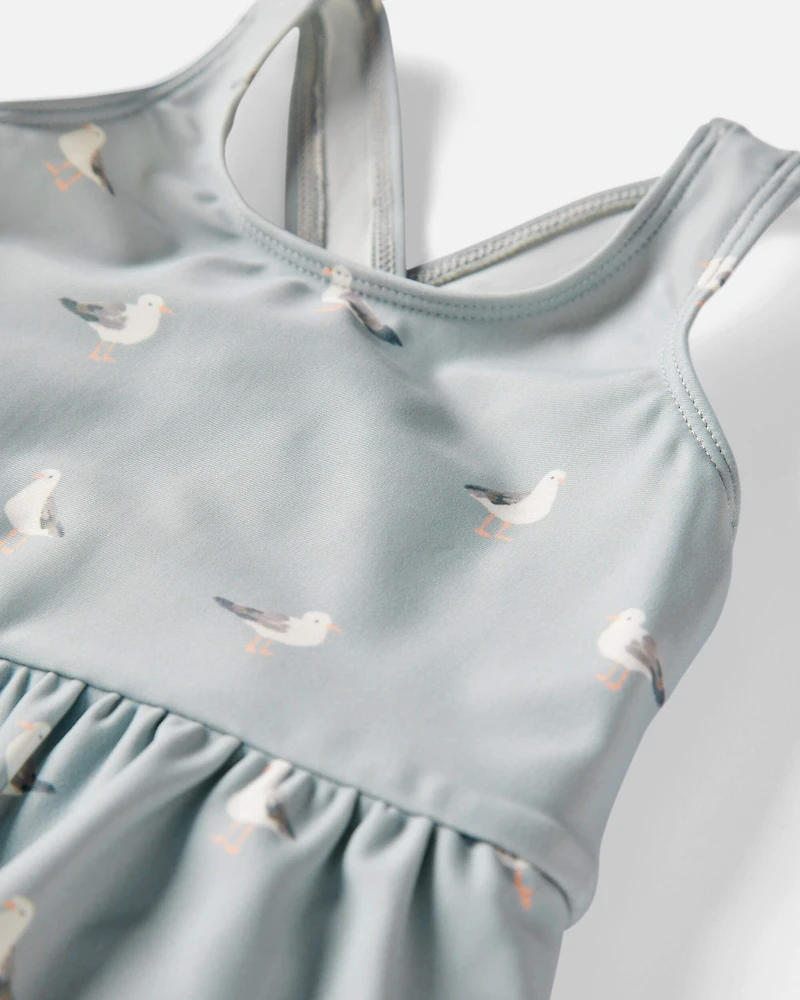 Baby Girl Recycled Seagull-Print Ruffle Swimsuit