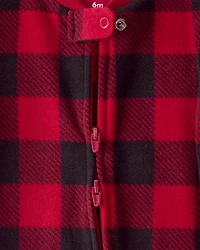 Baby Plaid Print Reindeer Christmas Loose Fit Long-Sleeve Sleep & Play Pajamas - Red