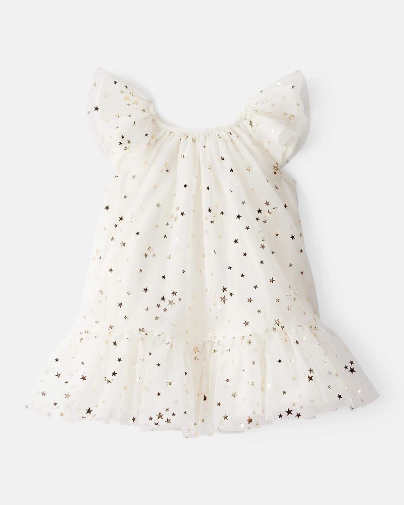 Baby Girl Star Print Short-Sleeve Dress - White