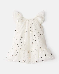 Baby Girl Star Print Short-Sleeve Dress - White