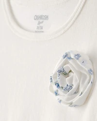 Toddler Girl Rose Applique Long-Sleeve Peplum Top - Ivory