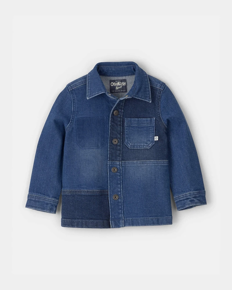 Toddler Boy Patchwork Denim Jacket- Dark Wash