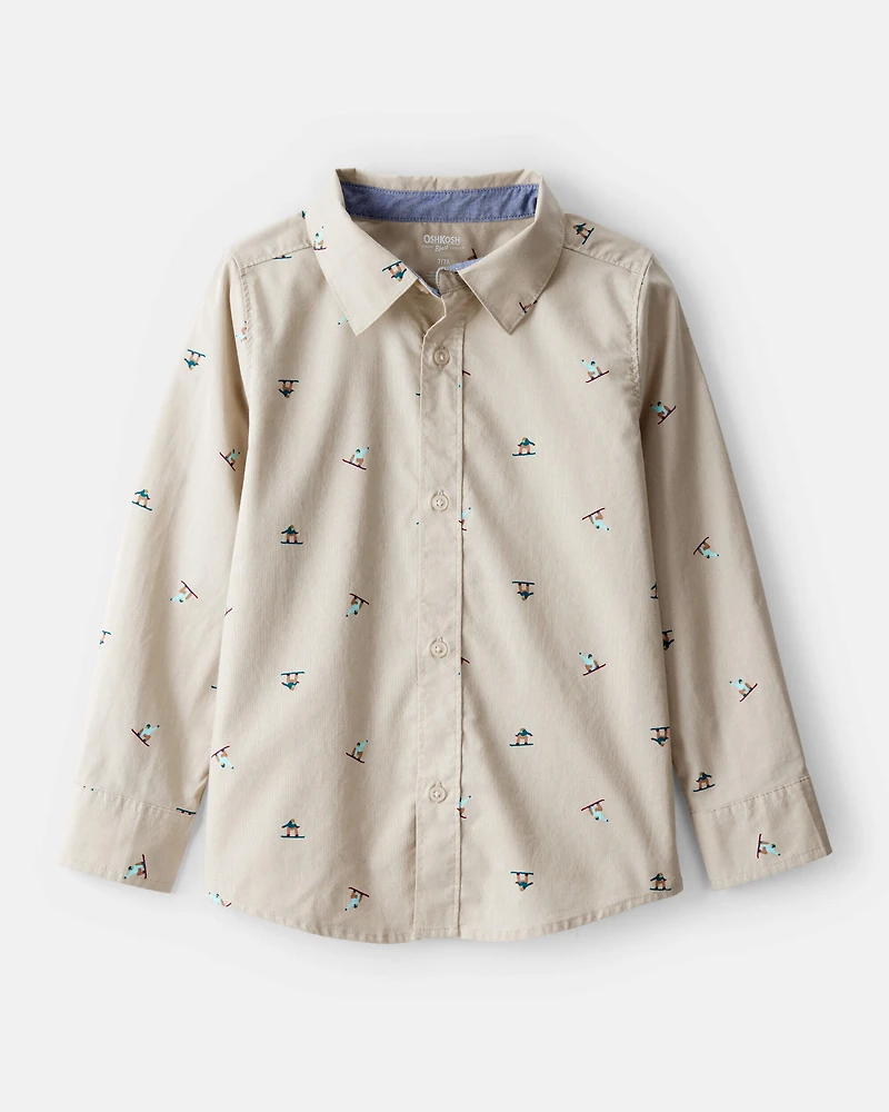 Boys Snowboarding Button-Down Shirt - Khaki