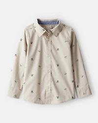 Boys Snowboarding Button-Down Shirt - Khaki