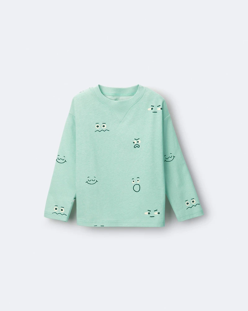 Toddler Boy Emotions Long Sleeve Relaxed Graphic Tee - Green