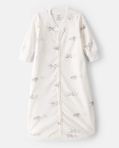 Baby Elephant Print Long-Sleeve Wearable Blanket - White