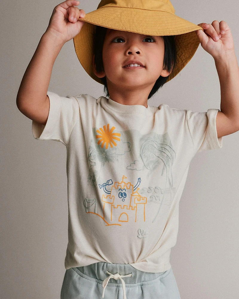 Toddler Relaxed Graphic Tee in Beach Print - Cream