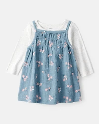 Baby Girl 2-Piece Floral Long-Sleeve Dress Set - Blue