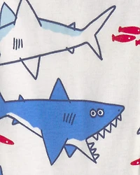 Baby Boy Shark 100% Cotton Snug Fit 1-Piece Pajama - Ivory/Blue