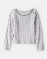 Girls Pointelle Long-Sleeve Top - Grey