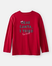 Kid Christmas Santa Long-Sleeve Graphic Tee - Red