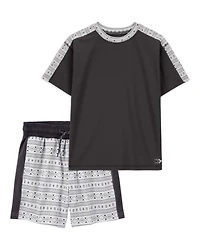 Kid 2-Piece Active Tee & Shorts Set - Black/Grey