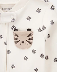 Baby Tiger Print 2-Way Zip Cotton Sleep & Play Pajamas - Ivory