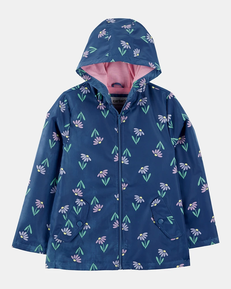 Girls Color Changing Rain Jacket - Navy