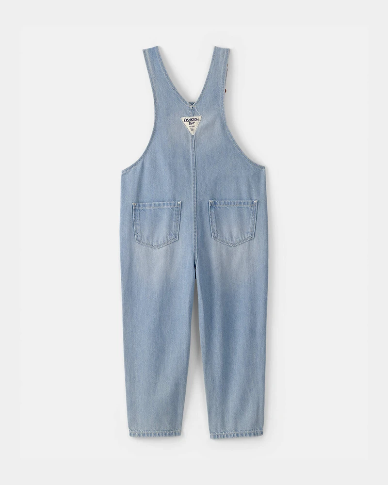 Toddler Girl Denim Patch Overalls - Light Wash