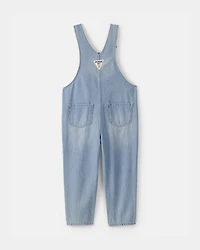 Toddler Girl Denim Patch Overalls - Light Wash