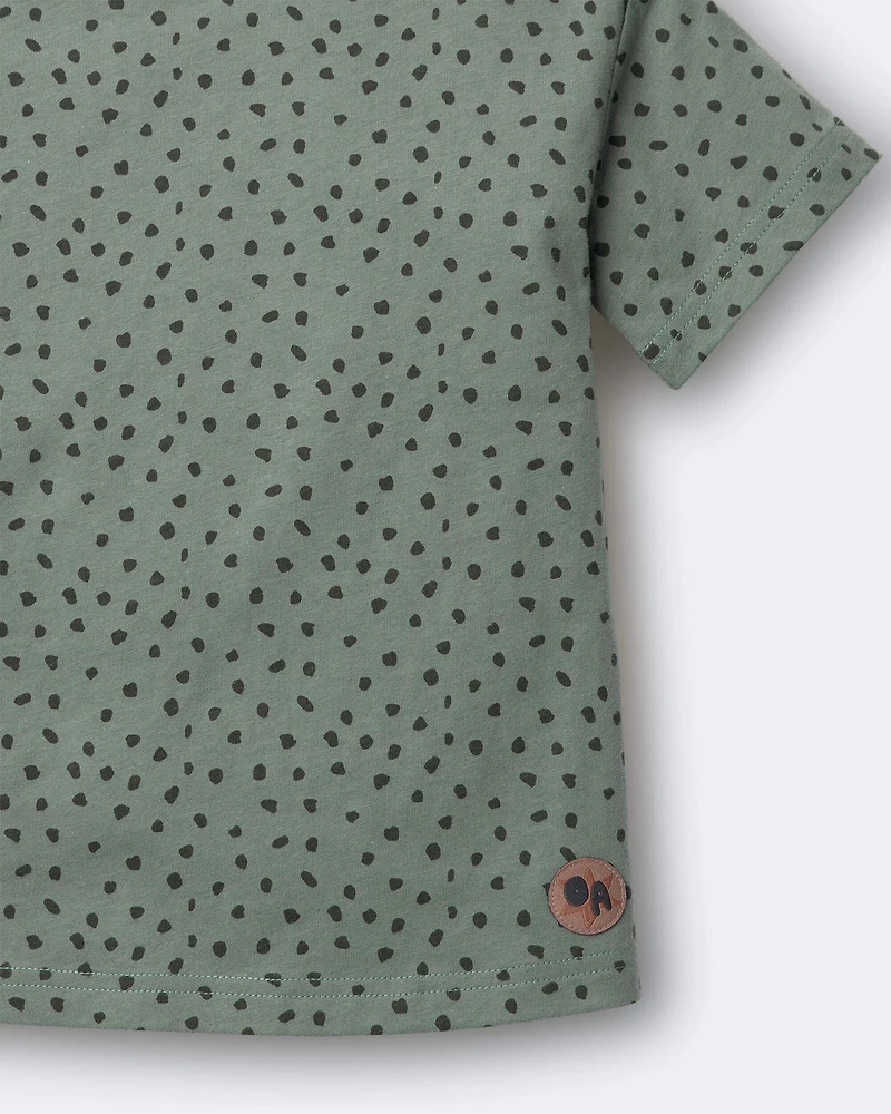 Toddler Relaxed Tee in Dot Print - Olive