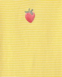 Girls Strawberry 100% Cotton Snug Fit 2-Piece Pajama Set - Yellow