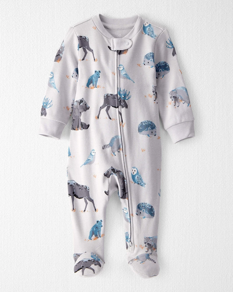 Baby Organic Cotton Sleep & Play Pajamas in Midnight Forest Print