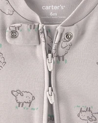 Baby Sheep 100% Cotton 2-Way Zip Sleep & Play Pajamas - Grey