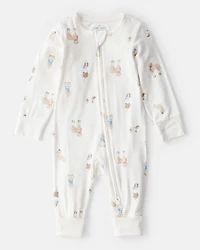 Baby Dog Print PurelySoft Snug Fit Sleep & Play Pajamas - White