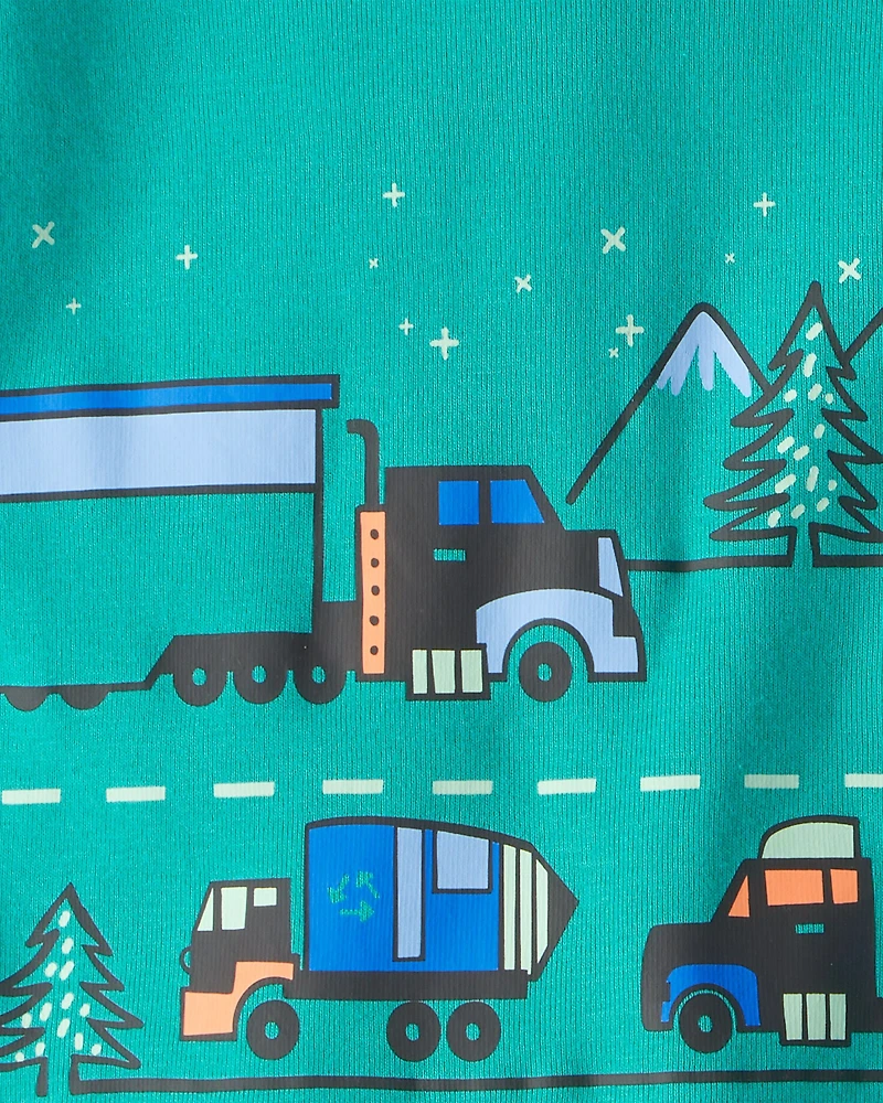 Toddler Truck 100% Cotton Snug Fit 4-Piece Pajamas - Green