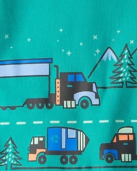 Toddler Truck 100% Cotton Snug Fit 4-Piece Pajamas - Green