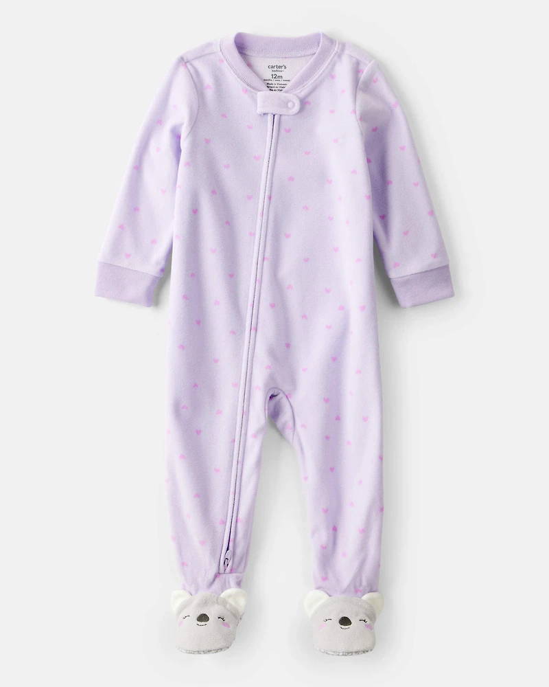 Baby Girl Koala & Heart Loose Fit 1-Piece Pajamas - Purple